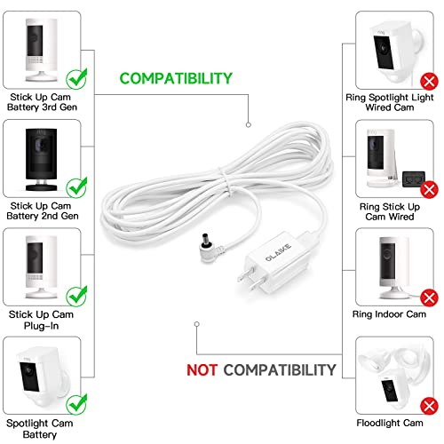 OLAIKE 5m/16ft Charge Cable with DC Power Adapter Compatible with Stick Up Cam Battery 3rd Gen/2nd Gen & Spotlight Cam Battery,Weatherproof Cable to Continuously Charge Your Camera,White