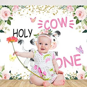 Ticuenicoa 5x3ft Holy Cow I'm One 1st Birthday Backdrop for Girls Baby Shower Photography Background Pink and Gold Floral Animals Bday Backdrops for Party Newborn Kids Supplies Photobooth Props…