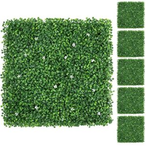 yaheetech 20 x 20 inch artificial boxwood panels w/little white flowers uv protected topiary hedge plant privacy hedge screen decorations for garden,home,backyard and green 12 pcs