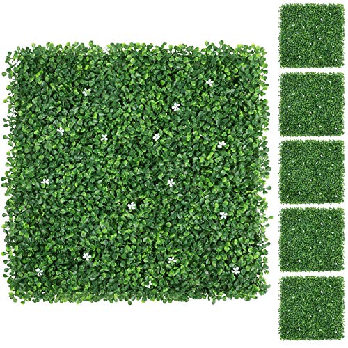 Yaheetech 20 x 20 inch Artificial Boxwood Panels w/Little White Flowers UV Protected Topiary Hedge Plant Privacy Hedge Screen Decorations for Garden,Home,Backyard and Green 12 Pcs