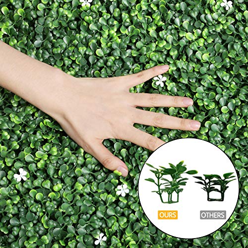 Yaheetech 20 x 20 inch Artificial Boxwood Panels w/Little White Flowers UV Protected Topiary Hedge Plant Privacy Hedge Screen Decorations for Garden,Home,Backyard and Green 12 Pcs