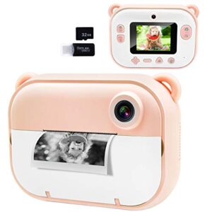 joytrip kids instant print camera, kids camera with 2.4” hd large screen lcd, zero ink digital camera with thermal printing paper and cartoon stickers, 3-14 years old children toy learning camera