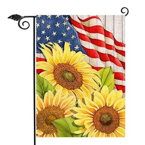 hzppyz sunflower 4th of july america patriotic garden flag, memorial day decorative yard outdoor double sided, summer usa spring burlap outside decoration home small decor 12 x 18