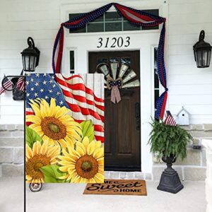 Hzppyz Sunflower 4th of July America Patriotic Garden Flag, Memorial Day Decorative Yard Outdoor Double Sided, Summer USA Spring Burlap Outside Decoration Home Small Decor 12 x 18