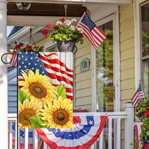 Hzppyz Sunflower 4th of July America Patriotic Garden Flag, Memorial Day Decorative Yard Outdoor Double Sided, Summer USA Spring Burlap Outside Decoration Home Small Decor 12 x 18