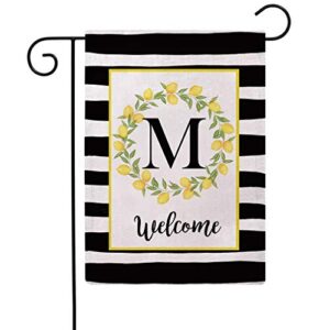 welcome farmhouse decorative garden flags with letter m/lemons wreath double sided house yard patio outdoor garden flags small garden flag 12.5×18 inch (m)