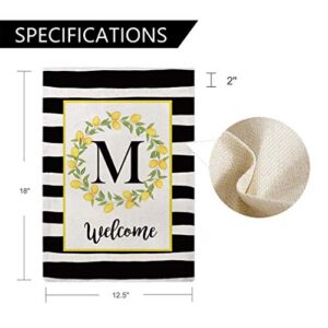 Welcome Farmhouse Decorative Garden Flags with Letter M/Lemons Wreath Double Sided House Yard Patio Outdoor Garden Flags Small Garden Flag 12.5×18 Inch (M)