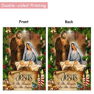 Jesus is The Reason for The Season Garden Flag Clearance, Jesus Garden Flag Banner Burlap Double Sided Jesus Vertical Flag for Outside, Farmhouse Yard Outdoor Christmas Decor - 12x18 inch