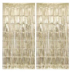 stafih foil fringe curtains 2pcs 8ft x 3ft metallic tinsel photo booth backdrop for wedding birthday bachelorette christmas party decorations(champagne)