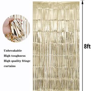 Stafih Foil Fringe Curtains 2PCS 8ft x 3ft Metallic Tinsel Photo Booth Backdrop for Wedding Birthday Bachelorette Christmas Party Decorations(Champagne)