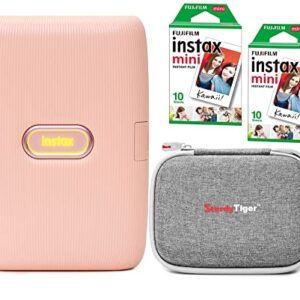 Fujifilm Instax Mini Link Smartphone Printer + Fujifilm Instax Mini Instant Film (20 Sheets) Bundle with Sturdy Tiger Travel Case and Stickers + Deals Number One Cleaning Cloth (Dusky Pink)