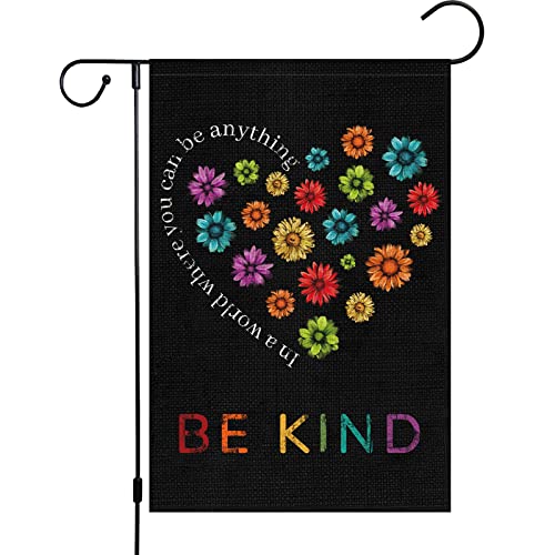 Spring Be Kind Daisy Garden Flag 12x18 Double Sided, Small Burlap In A World Where You Can Be Anything Motivational Garden Yard Flags Welcome Friends for House Outside Outdoor Holiday Decor (ONLY FLAG)