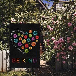 Spring Be Kind Daisy Garden Flag 12x18 Double Sided, Small Burlap In A World Where You Can Be Anything Motivational Garden Yard Flags Welcome Friends for House Outside Outdoor Holiday Decor (ONLY FLAG)