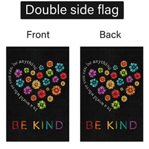 Spring Be Kind Daisy Garden Flag 12x18 Double Sided, Small Burlap In A World Where You Can Be Anything Motivational Garden Yard Flags Welcome Friends for House Outside Outdoor Holiday Decor (ONLY FLAG)