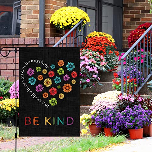 Spring Be Kind Daisy Garden Flag 12x18 Double Sided, Small Burlap In A World Where You Can Be Anything Motivational Garden Yard Flags Welcome Friends for House Outside Outdoor Holiday Decor (ONLY FLAG)