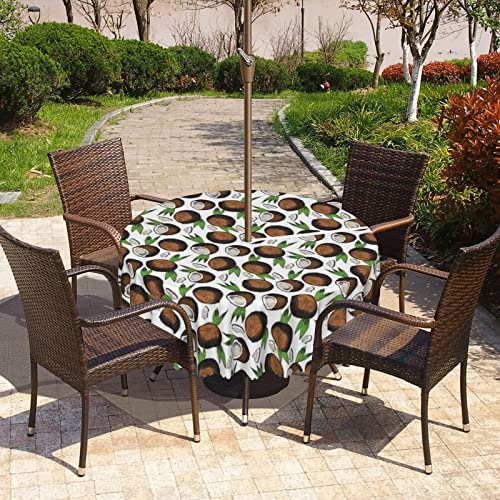 Lirduipu Tropical Pattern Round Outdoor Tablecloth, Round Tablecloth with Umbrella Hole and Zipper for Patio Garden,Waterproof Spill-Proof, for Patio Table with Umbrella(60" Round,Multicolor)