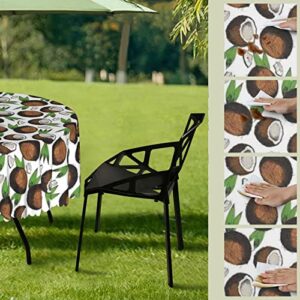 Lirduipu Tropical Pattern Round Outdoor Tablecloth, Round Tablecloth with Umbrella Hole and Zipper for Patio Garden,Waterproof Spill-Proof, for Patio Table with Umbrella(60" Round,Multicolor)