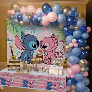 Pink Cartoon Themed Backdrop with Tablecloth 70x42in for Girls Family Birthday Party Decorations Supplies 7x5ft, One Size