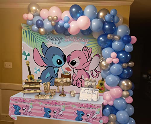 Pink Cartoon Themed Backdrop with Tablecloth 70x42in for Girls Family Birthday Party Decorations Supplies 7x5ft, One Size