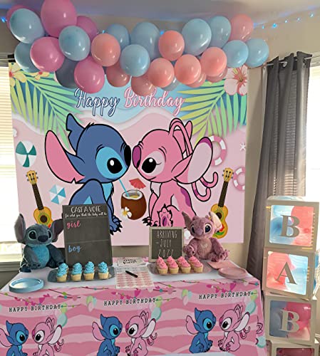 Pink Cartoon Themed Backdrop with Tablecloth 70x42in for Girls Family Birthday Party Decorations Supplies 7x5ft, One Size