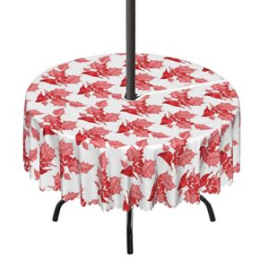 cardinal bird pattern theme outdoor tablecloth water resistant spillproof table cover with zipper umbrella hole for patio garden tabletop decor,for outdoor umbrella table(60″ round,dark coral white)