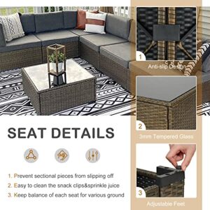 Kinsunny 7 Piece Outdoor Patio Furniture Set Wicker Sectional Sofa with 2 Pillows and Tea Table Patio Rattan Conversation Chair Sofa Set