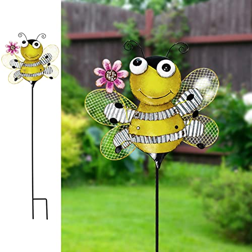 Metal Garden Stakes Spring Yard Sign Decorative Plant Stake Lawn Art Patio Decor Pathway Ornaments Indoor Outdoor Decoration (Bee)