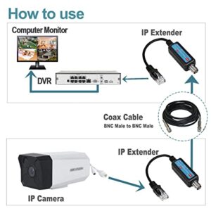 8MP IP Passive Extender Ethernet Over Coax 1-CH, IP Network to Coaxial Transmitter IP Network, Converter Fit CCTV Camera UTP RG59/ RJ45 4-Wired BNC Video Balun