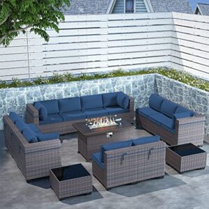 gotland 15 piece outdoor patio furniture set with gas fire pit table patio furniture sectional sofa w/43in propane fire pit, 55,000 btu auto-ignition firepit w/glass wind guard…