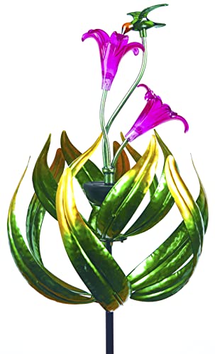 Solar Hummingbird Tulips 69 Inch Wind Catcher for Yard Kinetic Wind Spinner with Garden, Metal Windmill-Kinetic Garden Decoration, 360 Swivel Hummingbird Tulips Outdoor Wind Sculpture Spinners