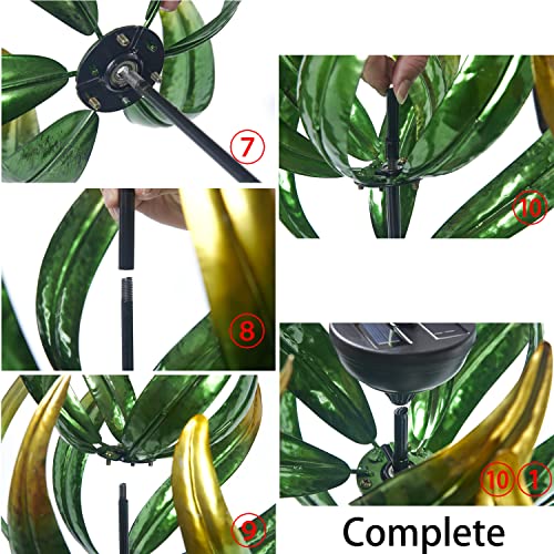 Solar Hummingbird Tulips 69 Inch Wind Catcher for Yard Kinetic Wind Spinner with Garden, Metal Windmill-Kinetic Garden Decoration, 360 Swivel Hummingbird Tulips Outdoor Wind Sculpture Spinners