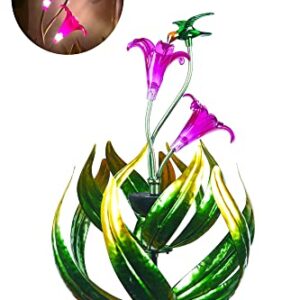 Solar Hummingbird Tulips 69 Inch Wind Catcher for Yard Kinetic Wind Spinner with Garden, Metal Windmill-Kinetic Garden Decoration, 360 Swivel Hummingbird Tulips Outdoor Wind Sculpture Spinners