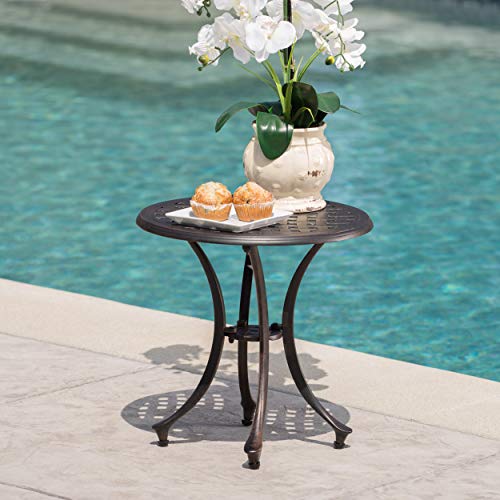 Christopher Knight Home Lola Outdoor 19" Cast Aluminum Side Table, Bronze Finished