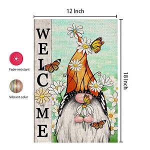 CROWNED BEAUTY Spring Summer Garden Flag Gnome Floral Butterfly Daisy Welcome 12×18 Inch Double Sided Outside Vertical Yard Flag