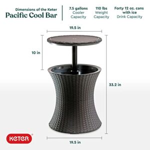 Keter Outdoor Patio Furniture and Hot Tub Side Table with 7.5 Gallon Beer and Wine Cooler, Brown & City 30 Gallon Resin Deck Box for Patio Furniture, Pool Accessories, Brown