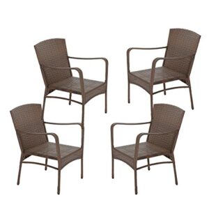 W Unlimited Leisure Collection Garden Patio Furniture Round Core Wicker Outdoor Furniture Bistro Set Table Cushions Deep Seating (4X Chairs)
