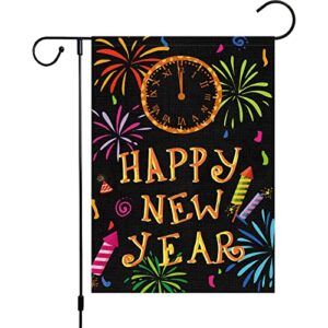 heyfibro happy new year garden flag cheers celebrate new year count down yard flags 12×18 inch double sided burlap firework celebration banner for winter holiday party yard outdoor decoration(only flag)