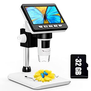 CIMELR LCD Digital Microscope 4.3 inch Handheld USB Microscope 50X-1000X Magnification PCB Coin Soldering Microscope Video Camera for Adults/Kids - 8 LED Lights, SD Card Included,Windows Compatible