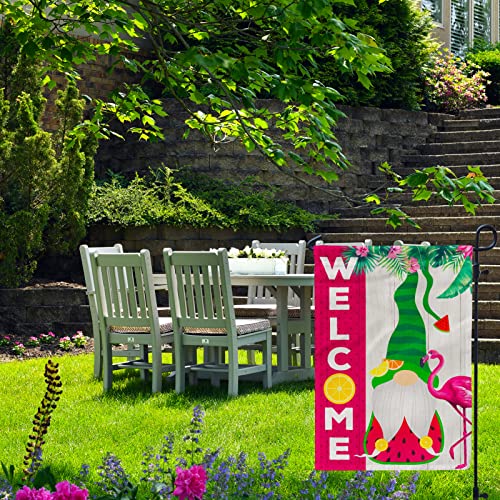 Summer Welcome Gnome Garden Flag 12x18Inch Tropical Double Sided for Yard Outside Decoration