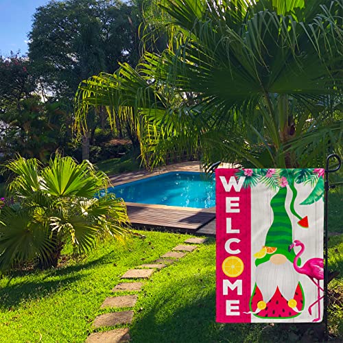 Summer Welcome Gnome Garden Flag 12x18Inch Tropical Double Sided for Yard Outside Decoration