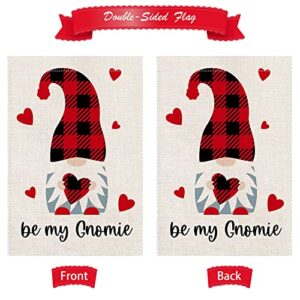 Lucleag Valentine’s Day Garden Flag, Double Sided Burlap Cute Valentines Gnome Heart Garden Flag for Valentine Day Decor, Sweet Be My Gnomie Valentines Outdoor Garden Yard Decoration Flag, 12.5x18 in