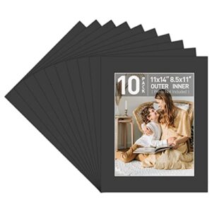 golden state art, acid free, pack of 10 black pre-cut 11×14 picture mat for 8.5×11 photo with white core high premier bevel cut mattes