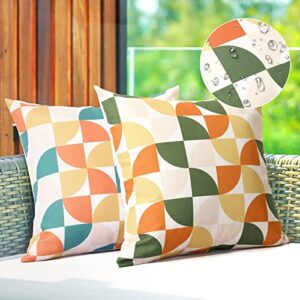 lewondr pack of 2 outdoor waterproof throw pillow covers garden farmhouse cushion cases for patio tent balcony couch decorative 18×18 inch, multicolor