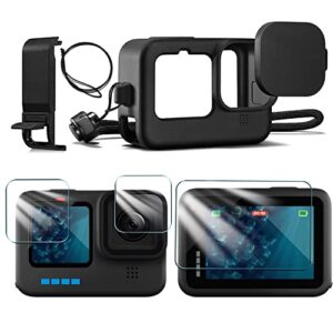 accessories kit compatible with gopro hero11/10/9 black silicone sleeve protective case tempered glass screen protector battery cover for gopro hero 11/10/9