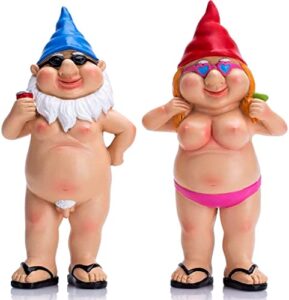 x-costume 2pcs naked garden gnome, sexy gnome statues, small garden goblin-art decoration garden statues outdoor summer decorations for home for outdooryard lawn porch (5.1 in man and woman)