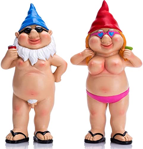 X-COSTUME 2PCS Naked Garden gnome, Sexy Gnome Statues, Small Garden Goblin-Art Decoration Garden Statues Outdoor Summer Decorations for Home for OutdoorYard Lawn Porch (5.1 in Man and Woman)