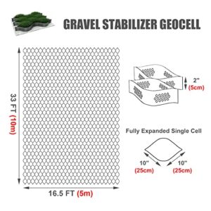 2" Thick Gravel Ground Grid 16.5ft x 33ft - Geo Grid Driveway Stabilization Grids, Gravel Retainer Grid 1885 LBS Per Sq ft, Geocell Geogrid for Walkway Driving RV Parking Slopes and Garden