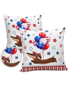 vandarllin outdoor throw pillows covers 18x18 set of 2 waterproof american flag decorative zippered lumbar cushion covers for patio furniture, stripes sausage dog