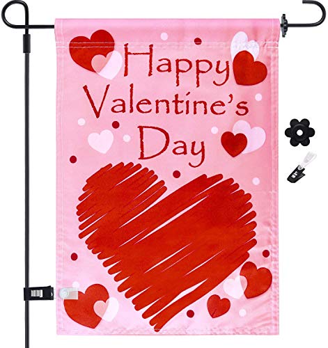 Uddiee Valentine's Day Garden Flag Decorative Valentine Day Heart Garden Flag for Valentine's Day Party Supplies