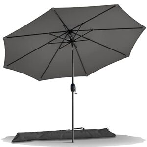 vounot 9 ft patio umbrella outdoor garden parasol table tilting patio parasol umbrella, with crank handle, protective cover, 8 sturdy ribs, gray
